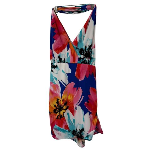 VENUS size XL Halter Mini Cover-Up Dress Floral Ruched Side Pullover Beach - Picture 6 of 13